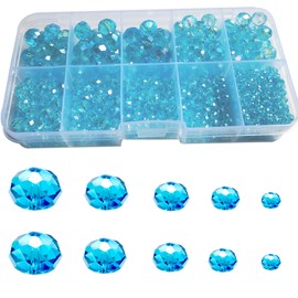 Gocelyn Crystal Glass Faceted Beads of AB Color (Blue), Rondelle Faceted AB Crystal Beads Assorted Supplies Spacer Loose Beads for Jewelry Making Findings Bracelets Pendants (2mm, 4mm, 6mm, 8mm, 10mm)