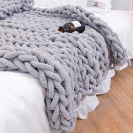 clootess Chunky Knit Blanket Chenille Throw - Warm Soft Cozy for Sofa Bed Boho Home Decor (Grey 40x60 in)