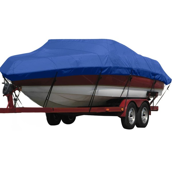 Boat Cover,20ft-22ft Trailerable Heavy Duty 600D Waterproof Boat Cover,Fits V-Hull,Tri-Hull,Runabout,Bass Boat Cover (Model E: Fits 20'-22'L X 100" Beam Width, Blue)