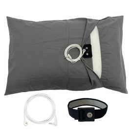 EMIKITS Grounding Bed Pillowcase Gray King 20x36 Inch, 5% Silver Fiber 95% Organic Cotton Natural Sleep Pillow Cover with Ground Cord and Wristband