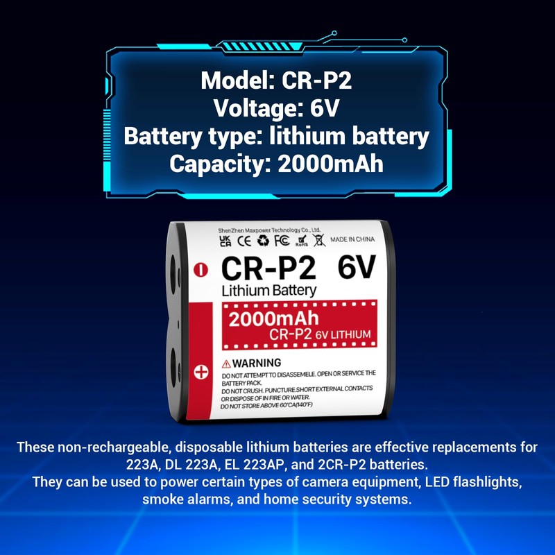 TQTHL (5-Pack) CR-P2 Batteries, 6V 2000mAh Lithium Photo Battery 223A,