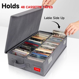 NUSWOR Upgrades Cassette Storage Box - Dust-Proof Racks With Lid - Audio Tape Holder Pack of 2 - Holds 96 Cases - 16.34 x 9.25 x 3.4 Inches - Grey