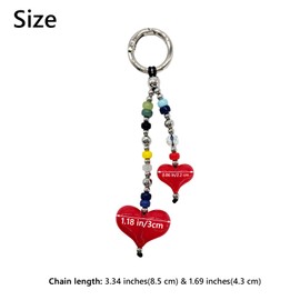 Colorful Bead Chain Red Pendant Heart Keychain Accessories Kawaii Beads Hears Car Key Chain Bag Charm Purse Charm Love Heart Key Chains Women Cute Keychain Y2K Aesthetic Keychain Purse Accessories