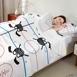Juego de sábanas de hockey para niños, tamaño individual, juego de ropa de cama para niños y niñas, adultos, para eventos de invierno, amantes de los deportes, abstractos, color blanco vívido, 3