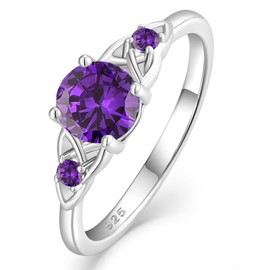 Vesitim Celtic Knot Rings for Women 925 Sterling Silver Solitaire Ring Wedding Engagement Band Round Birthstone Jewelry Size 5-10, 9, Created Amethyst