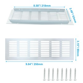 Hordion 2 Pack Louvered Ventilation Grille, 9.8 x 3.1 Inch Rectangle Air Vent Cover Aluminum Grille with Mounting Screws for Cabinets Wardrobes Kitchens Bathrooms, Silver