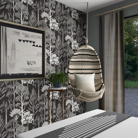 Lativo Forest Wallpaper Peel and Stick Wallpaper Boho Vintage Wallpaper Tree Wallpaper for Bathroom Contact Paper for Cabinets Self Adhesive Removable Wallpaper Leaf Modern Wallpaper 17.3’’×78.7’’