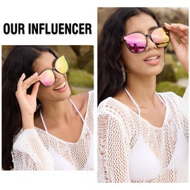 DUCO W017S Women's Sunglasses with UV400 Protection Polarised Vintage Sunglasses for Women Retro Round Sunglasses, black frame revo pink lens