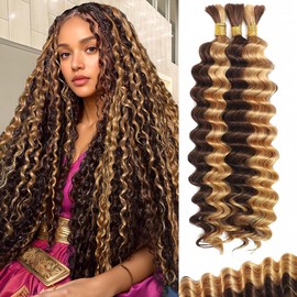 CIFENDIN Human Braiding Hair for Boho Braids 110g Color 4/27 Highlight Balayage Deep Wave Boho Bulk Human Hair for Braiding Knotless 12A Curly Wet and Wavy Bohemian Braids No Weft 3 Bundles 18 Inch