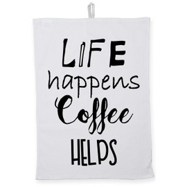 Hippowarehouse Life Happens Coffee Helps Tea Towel Eco Printed Dish Cloth Kitchen accessory 50cmx70cm 100% Cotton