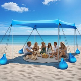 Raynesys Beach Tent Sun Shelter, 10 x 10 FT Beach Canopy Tent Sun Shade, UPF50+ Tents Canopy with 8 Sandbags & 4 Stability Poles, Outdoor Tents for Camping Fishing, Sky Blue