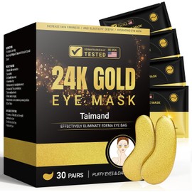 Taimand Parches Debajo de Los Ojos (30 Pares), Oro 24K Mascarilla para Ojos Hinchados, Ojeras, Bolsas y Arrugas Con Colágeno, Alivia La Presión y Reduce Arrugas, Revitaliza y Refresca Tu Piel