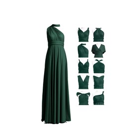 Bridesmaid Convertible Dress Transformer Evening Maxi Dress with Bandeau (Plus Size, Dark Green)