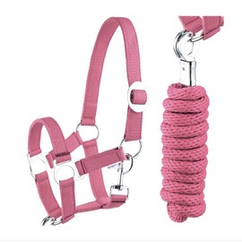 Halter Lead Rope Set with Snap Hook Adjustable Horse Halter Horse Wooden Horse Tie Rope (Panic Hook Pink, Shetty)