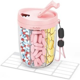 AUVON Pink Pill Dispenser with 6 Large Compartments