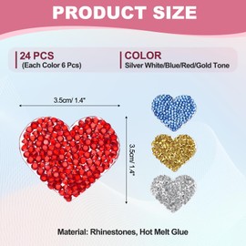 PATIKIL 1.4 Inch Heart Rhinestone Patches, 24 Pcs Heart Shape Iron on Applique Patches Rhinestone Applique Glitter Crystal Patches Sewing for Shoes Clothes Pants Bags, 4 Colors