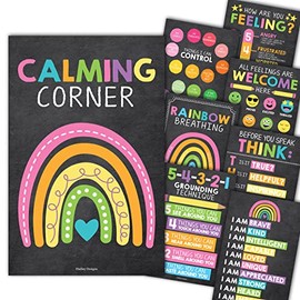 8 Chalkboard Calming Corner Classroom Posters Preschool Classroom Decorations - Calm Down Corner Classroom Decorations For Preschool Teachers, Feelings Chart For Kids Educational Posters For Classroom