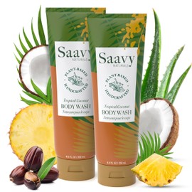 Saavy Naturals Body Wash Tropical Coconut Plant-Based Ingredients - Made In Usa - Sensitive Skin Body Wash, l Organic & Vegan Formula With Coconut Oil, Shea Butter, And Aloe Vera - 8.5 Fl Oz, 2 Pack
