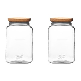 Ball Stack & Store Glass Mason Jars with Wooden Lid, Used for Pantry, Cookies, Flour, Cereal, Rice, Sugar, Tea, Coffee Beans, Spices, Square, 15.6-Cup (Pack of 2)