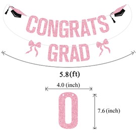 Pink Glitter Congrats Grad Banner, Class of 2025/Congrats 2025, 2025 Senior High School College University Graduation Party Decorations Supplies