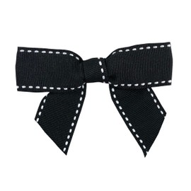 Reliant Ribbon 5161-984-05C Grosgrain Stitch Twist Tie Bows Bows, 7/8 Inch X 100 Pieces, Black/White