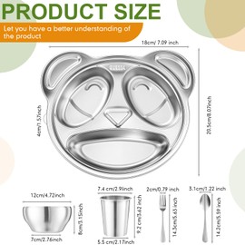 Jinei 20 Pieces Kids Stainless Steel Utensils Set Include 4 Panda Shaped Plates, 4 Bowls, 4 Cups, 4 Spoons, and 4 Forks, Stainless Steel Dinnerware Set for Toddler Utensils silverware