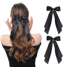 LuSeren 2 PCS Double Layer Hair Bows Black Hair Ribbon Clips Ponytail Holder Accessories for Women Girls Toddlers Teens Kids