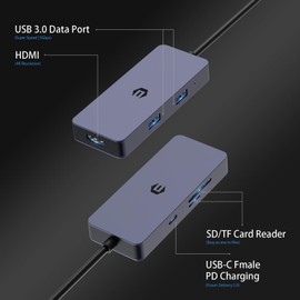 6 in 1 USB C Hub with Two Displays, USB C to HDMI Adapter with USB 3.0, HDMI, PD, SD/TF Slot, Compatible with MacBook Air/Pro