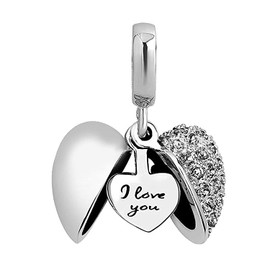 YTUCASS925 Heart Charm Dangled Sterling Silver Bead Cubic Zirconia Pendant Fit for European Bracelet Necklace Anniversary Valentine's Day Christmas Birthday