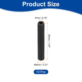 sourcing map Socket Set Screws,10Pcs M8x50mm Metric -Carbon Steel Hex Socket Set Headless Cup Point Grub Screws, for Repairing Compact Instruments, Machinery and Equipment (Black)