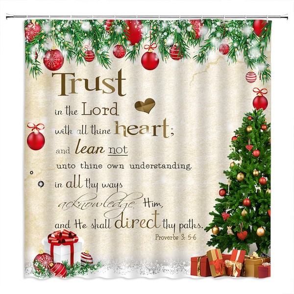 FGYGYK Merry Christmas Shower Curtain Bible Verse Inspirational Quotes Xmas
