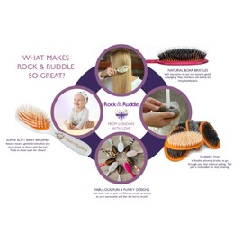 Rock & Ruddle Natural Mixed Boar Bristle Hair Brush for Women and Kids (Small/Travel Size, 17.5cm) - Perfect for Wet or Dry Hair, Detangling Smoothing Blowdrying - Made in UK - Cute Cats