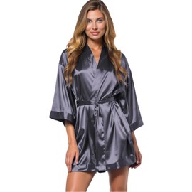 Turquaz - Bata kimono de satén para mujer, bata de spa para boda y novia, Carbón vegetal, L