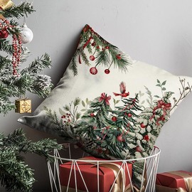 RABUSOFA Christmas Pillow Covers 18x18 Inch Set of 2 Christmas Tree Decor Throw Pillow Covers Outdoor Winter Xmas Holiday Decorations Cushion Covers Waterproof Cardinal Birds for Couch Sofa(14-18)