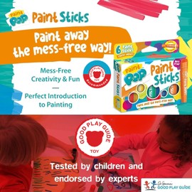 Paint Pop Paint Sticks For Kids - 6 Pack Classic Assorted Colours - Twist & Paint, Mess-Free, Fast Drying Action, Easy Clean Up, Vibrant Colours, Multi-Surface