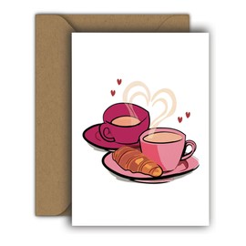 Edition Colibri Valentine's Day Card for Him and Her, A6, Folding Card with Envelope, Love Card, Anniversary, Anniversary Card, Valentine's Day Card, Heart Man (Coffee & Croissant Bliss)