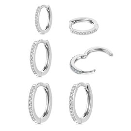 HUABOLA CALYN 3 Pairs of Hoop Earrings Silver 925, Silver Gold Hoop Earrings Silver 925 Small Set for Women Men Girls in 8/10/12 mm, Hypoallergenic Earrings Gold Set with AAA Zirconia Jewellery,