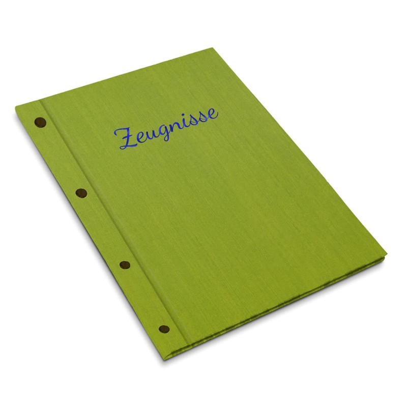 Handmade Certificate Folder in Green Linen Look with Embossed Print