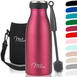 Milu Stainless Steel Drinking Bottle 350 ml, 500 ml, 750 ml, 1 L, 1.5 L - Thermos Flask for Children Adults Leak-Proof Insulated Flask Suitable for Carbonated Drinks - Includes Cleaning Brush (Berry,