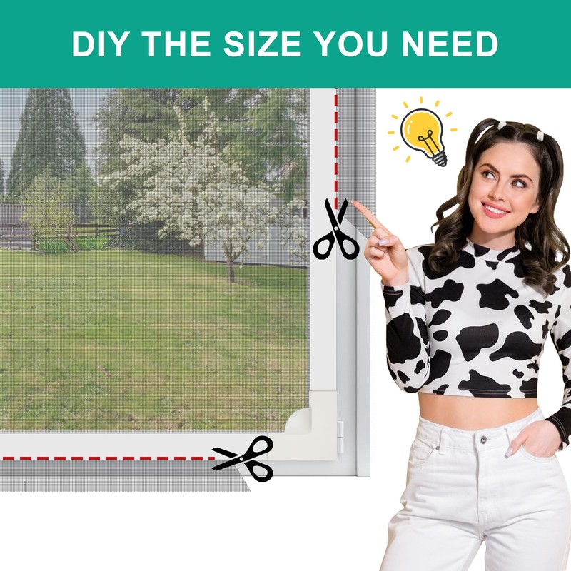 MEKOTRIN Magnetic Window Screen with Frame, Adjustable DIY Fly Screen