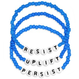 SKYFUN Blue Friendship Bracelets Blue Beaded Bracelets for Women Men Navy Blue Stretch Inspirational Letter Beads Bracelet Jewelry Gifts for Friends, 3PCS RESIST UPLIFT PERSIST