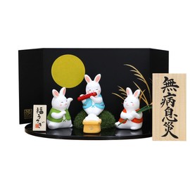 Osaka Choseido Rabbit Figurine, Ceramic Rabbit, Rabbit, 15 Night Rabbit (Moon Viewing Feast), Includes Free Bonus Original Wooden Card