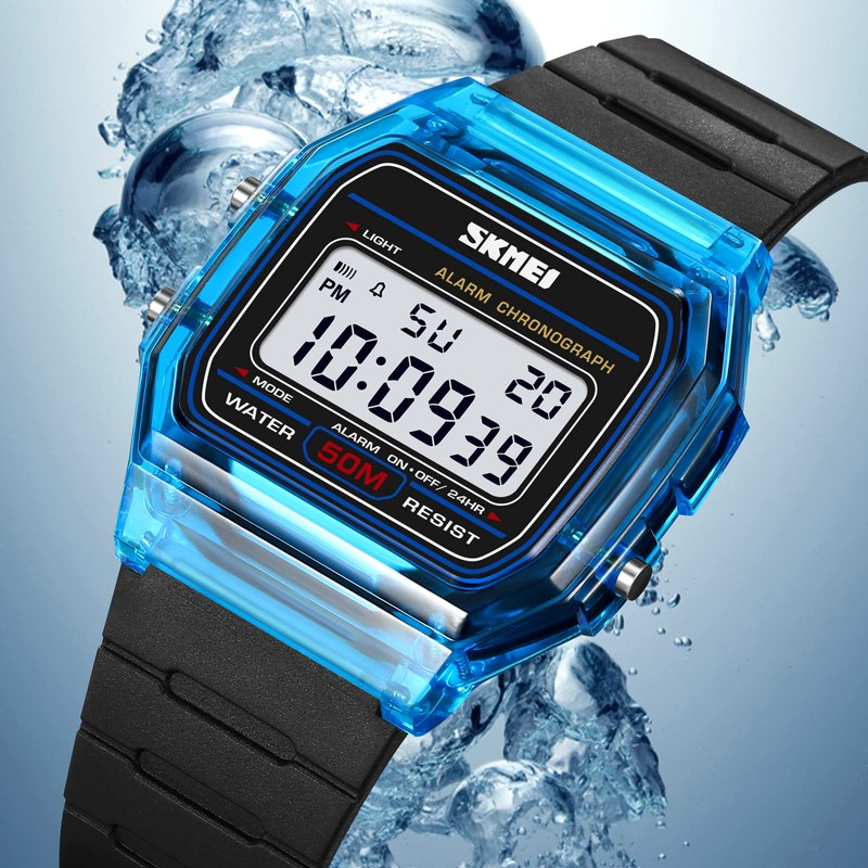 Gosasa Unisex Classic Transparent Color PU Strap Digital Sports Watch