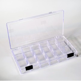 SHC Web 2 x Clear 18 Compartment Storage Box - Plastic Organiser Storage Case for Beads/Jewellery/Craft/Embroidery/Gaming/Small Parts - Fixed Dividers