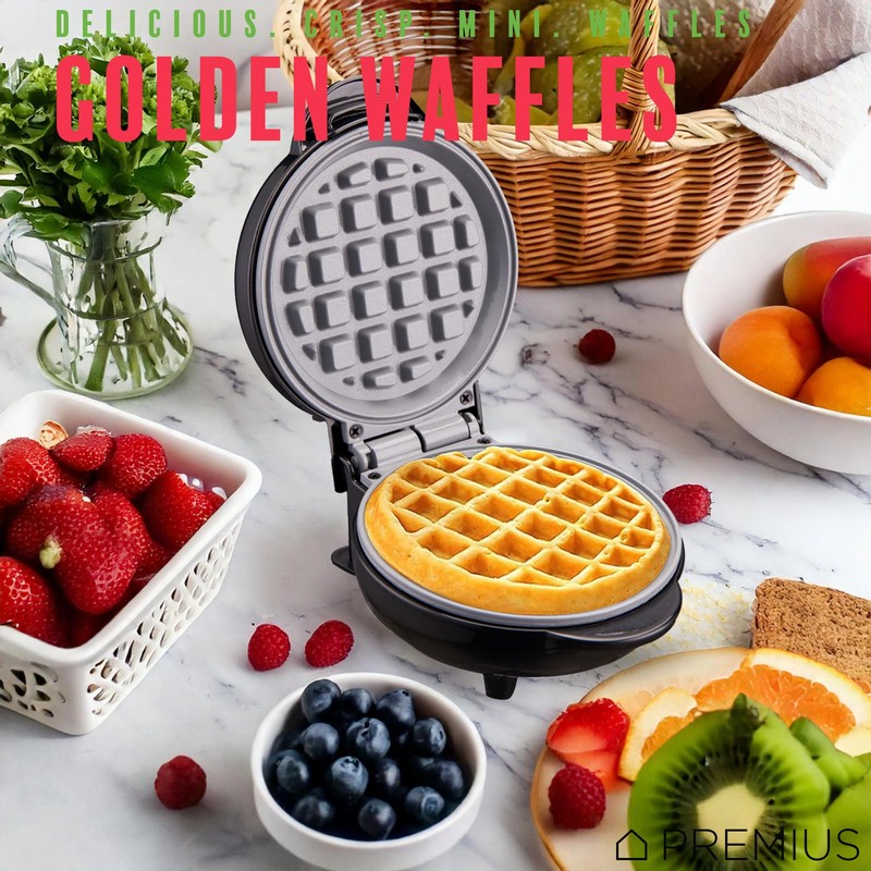 PREMIUS Ceramic Nonstick Mini Snack Waffle Maker, 4” Mold, Quick