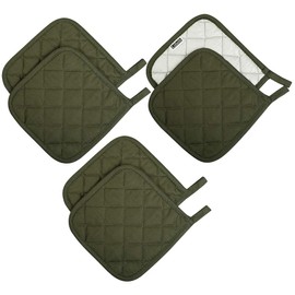 100% Cotton Potholders Kitchen Everyday Basic Terry Pot Holder Heat Resistant Large Coaster Hot Pads Kit Trivets Set for Cooking and Baking Set of 6 Olive Green
