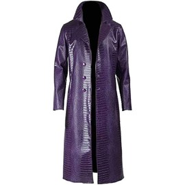 Joker Costume Of The Year Crocodile Textured Leather Trench Coat With Natural Cotton Navy Blue Pants (Purple, XX-Large)