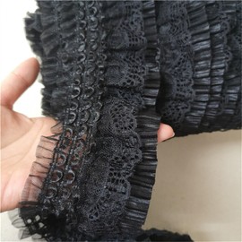 HIQIU 5 Yards Elastic Lace Ribbon Pleated Trim Ribbon Lace Black Ruffle Accessories DIY Dress Clothing Collar Sewing Decor 2.95 Inches Width