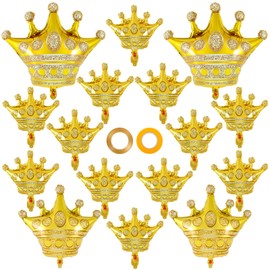 16 Pcs Crown Balloons,Gold Crown Foil Balloons Crown Shape Balloons Gold Anniversary Balloons for Christmas Birthday Party Baby Shower Wedding Bridal Shower Princess Themed Party Supplies