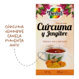 Te De Curcuma Y Jengibre Therbal Hierbas De Infusion Caja Con 25 Sobres De 1.5 Gr Cada Uno